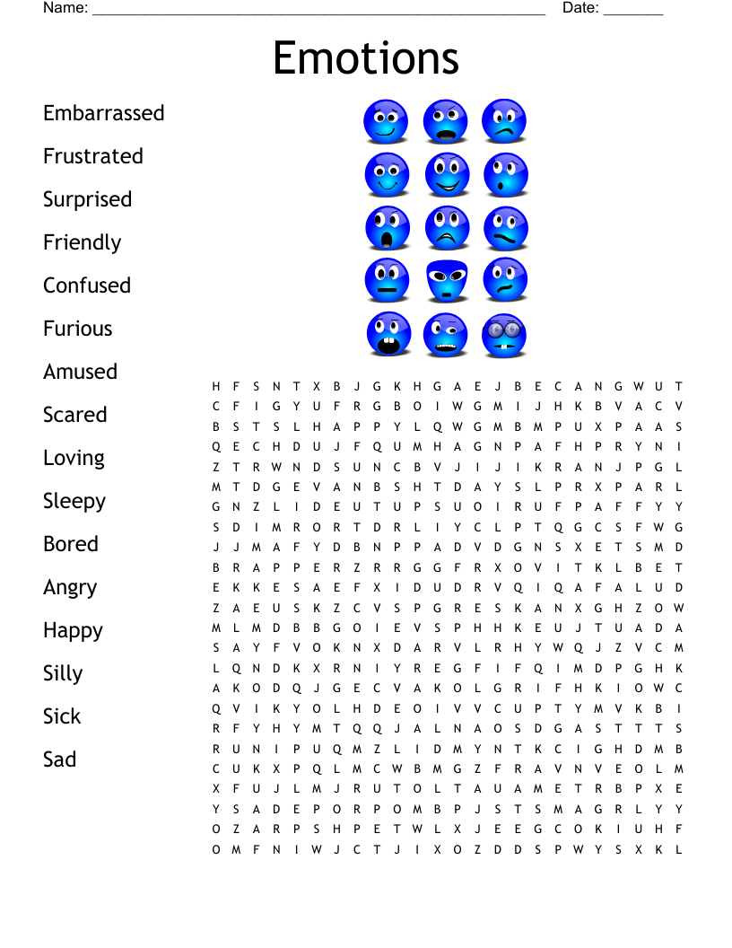 Emotions Word Search WordMint