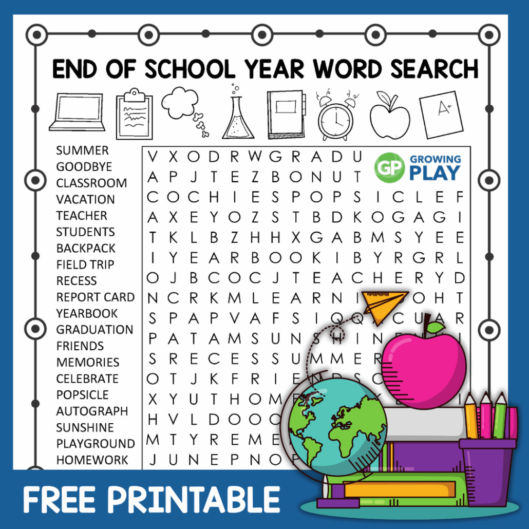 end of school year word search free puzzle growing play