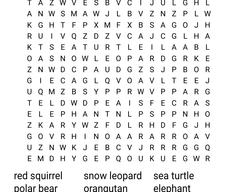 Endangered Animals Of The World Word Search WordMint
