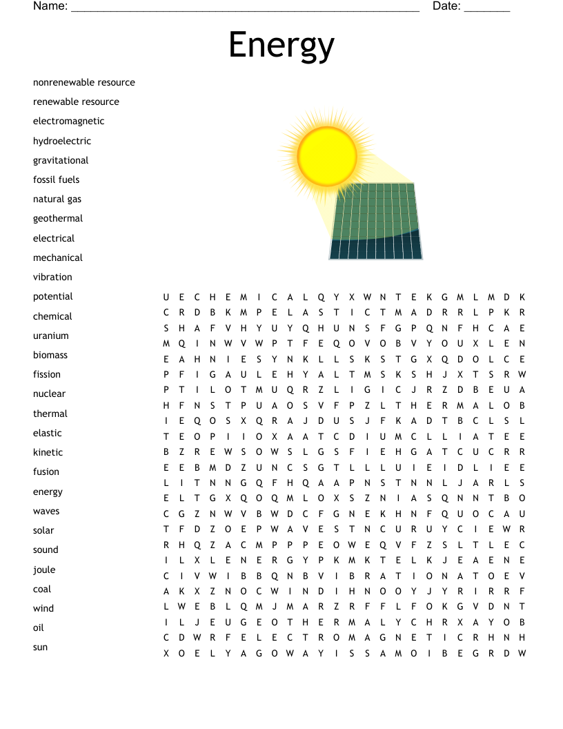 Energy Word Search WordMint