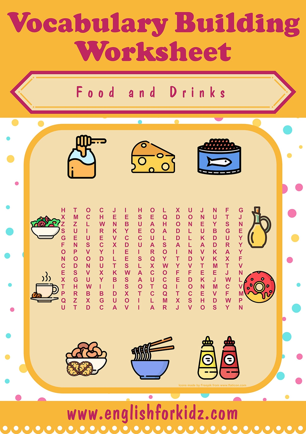 English For Kids Step By Step Food Drinks Word Search Puzzles