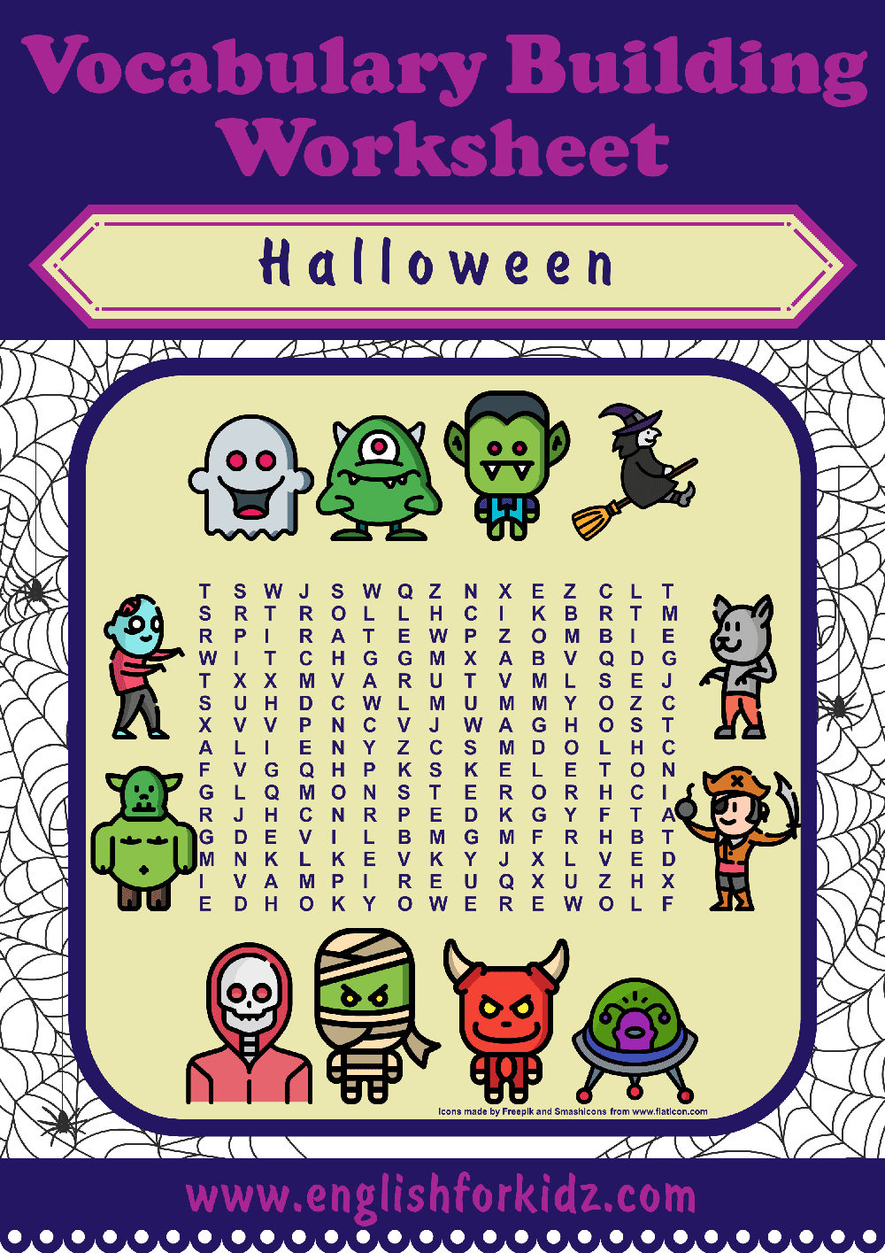 English For Kids Step By Step Halloween Word Search Worksheets English For Kids Step By Step Halloween Word Search Worksheets