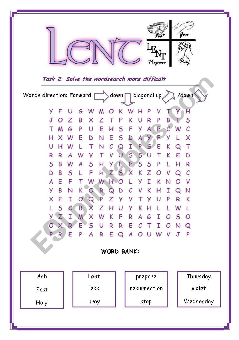 Lent Word Search Printable Lent Word Search Printable