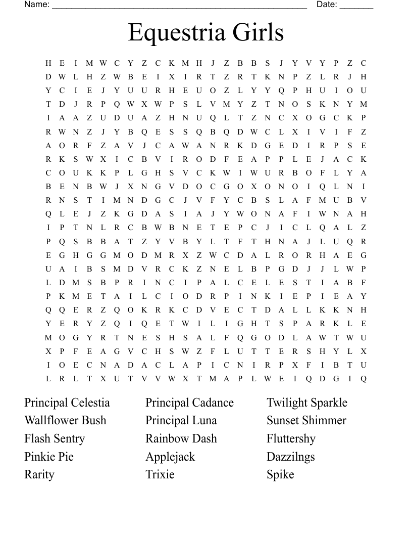 Equestria Girls Word Search WordMint
