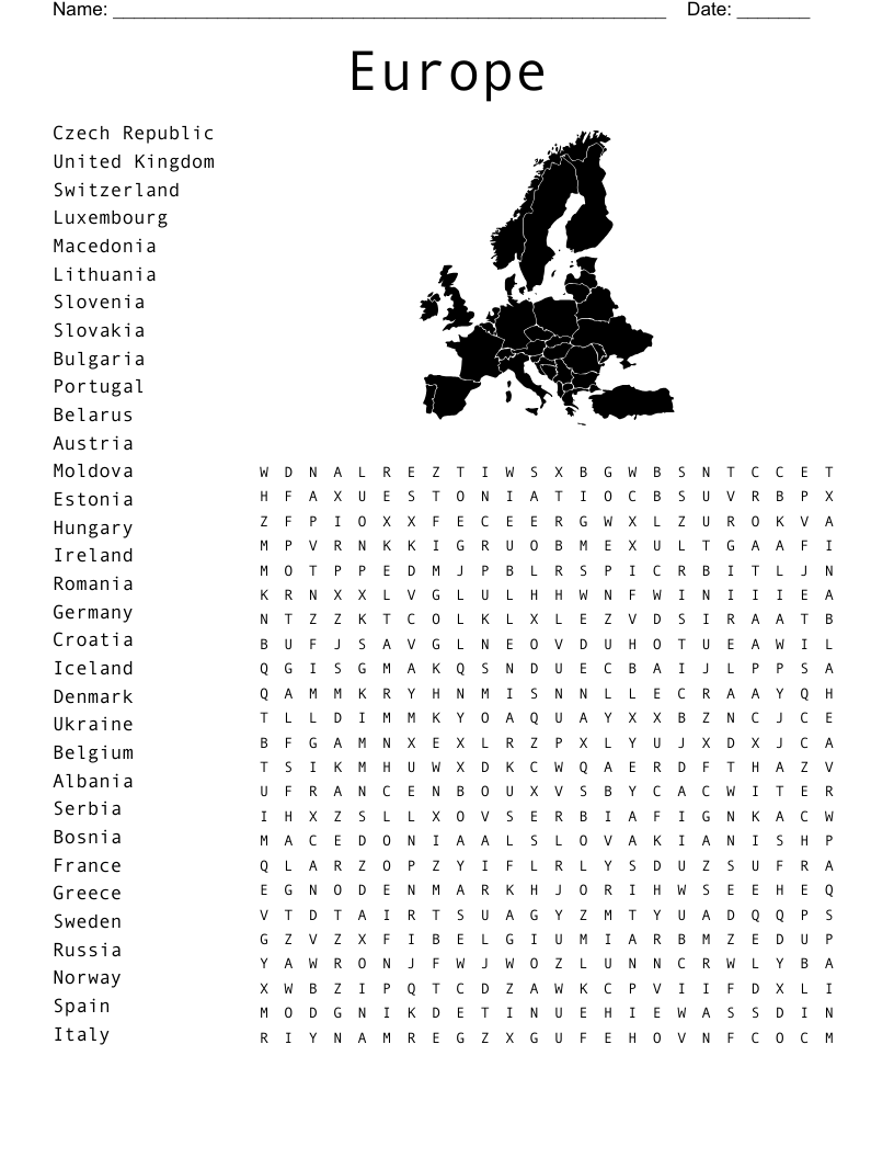 European Countries Word Search WordMint