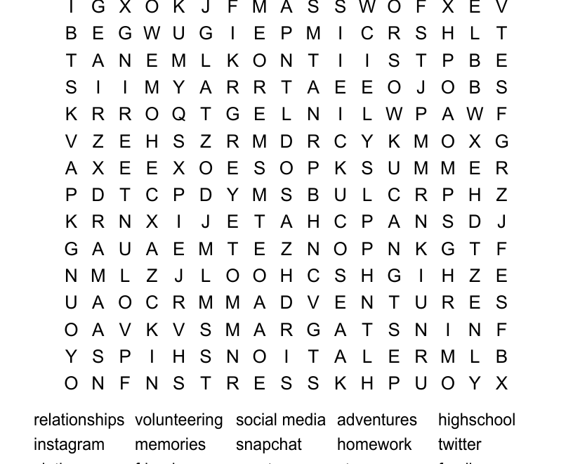Everything About Teens Word Search WordMint