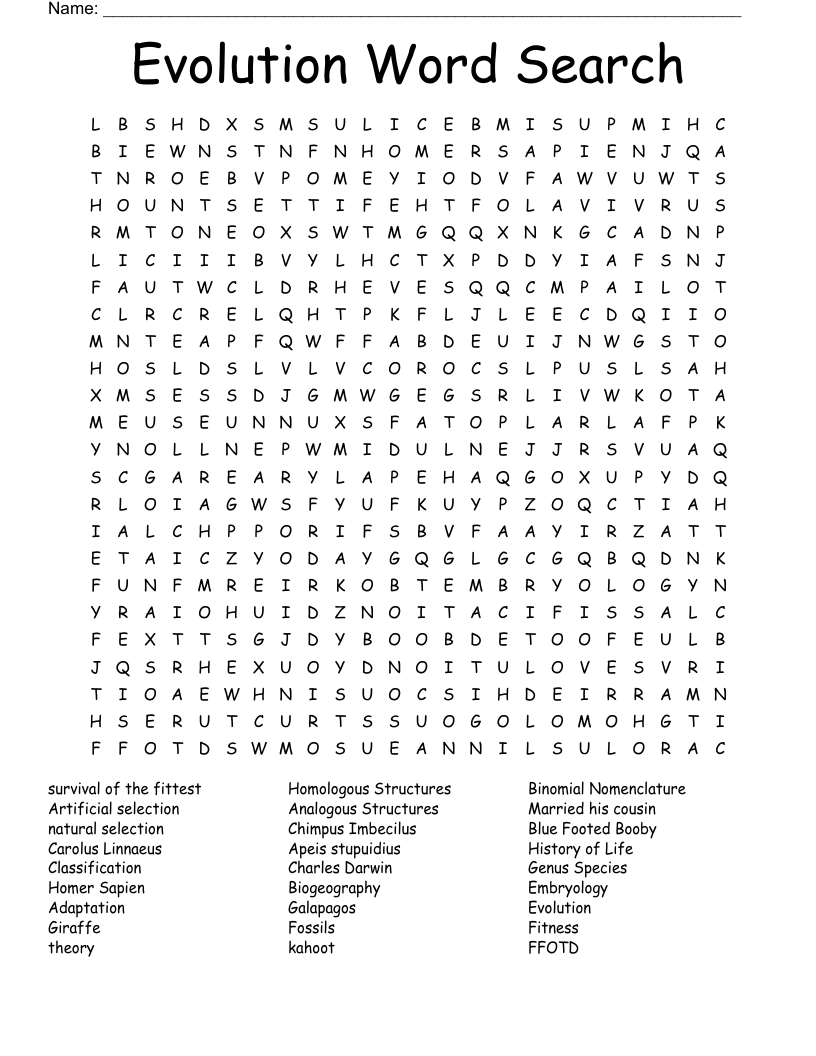 Evolution Word Search WordMint