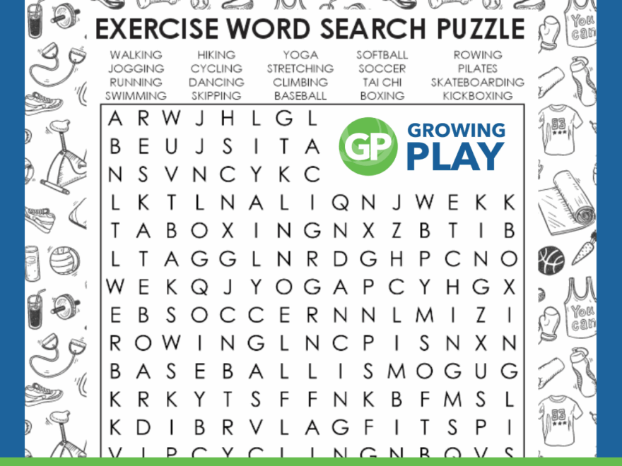 Exercise Word Search Printable Puzzle FREE PDF Growing Play