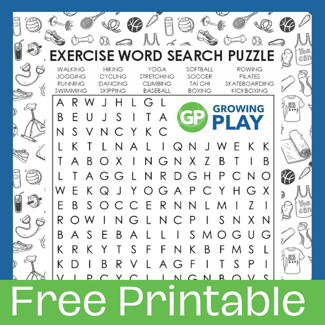 Exercise Word Search Printable Puzzle FREE PDF Growing Play