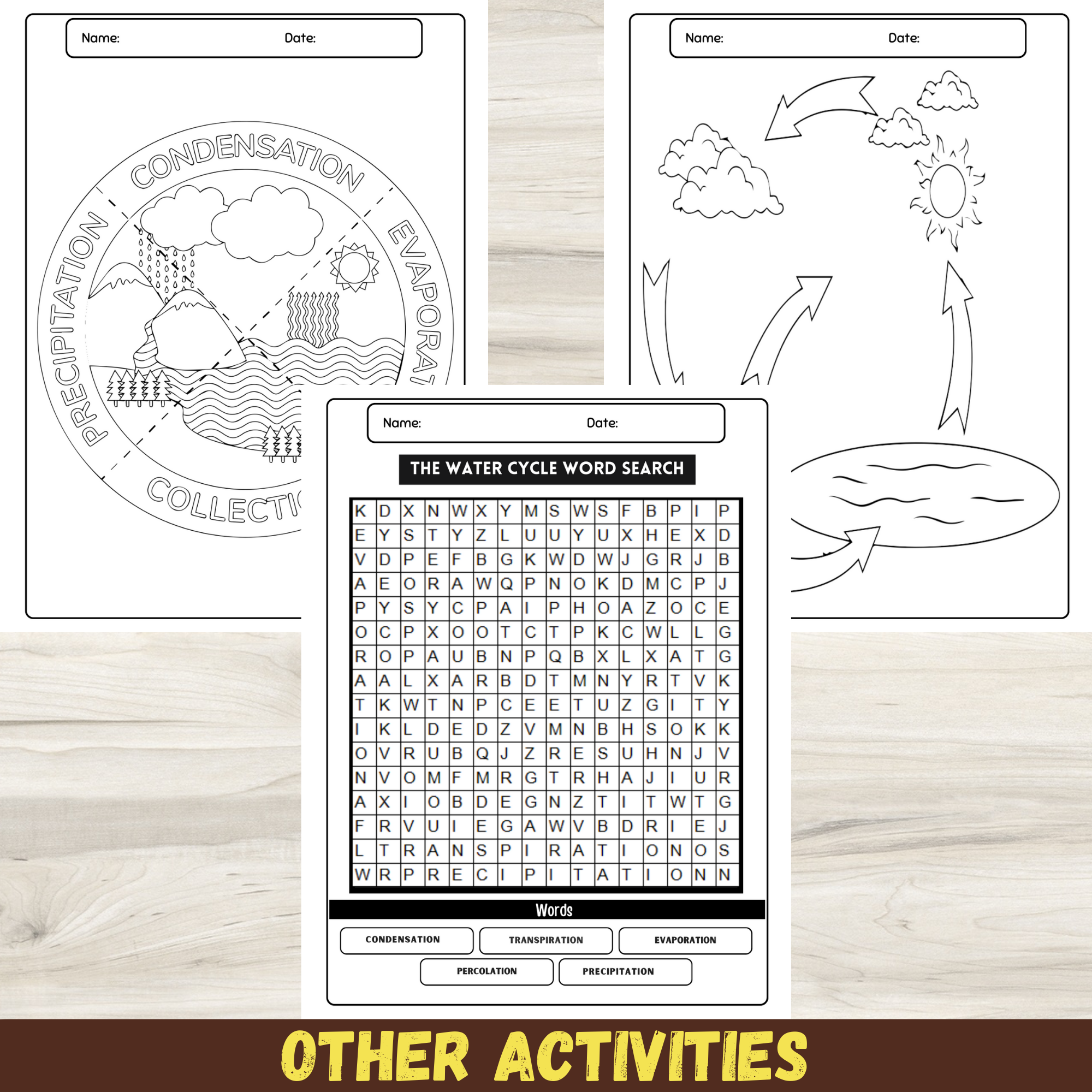 Exploring The Water Cycle Labeling Worksheet With Word Search And Coloring Pages Made By Teachers