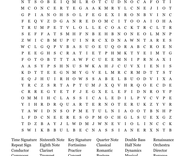 Extremely Difficult Music Word Search Forward Backward Down Across Diagonal WordMint