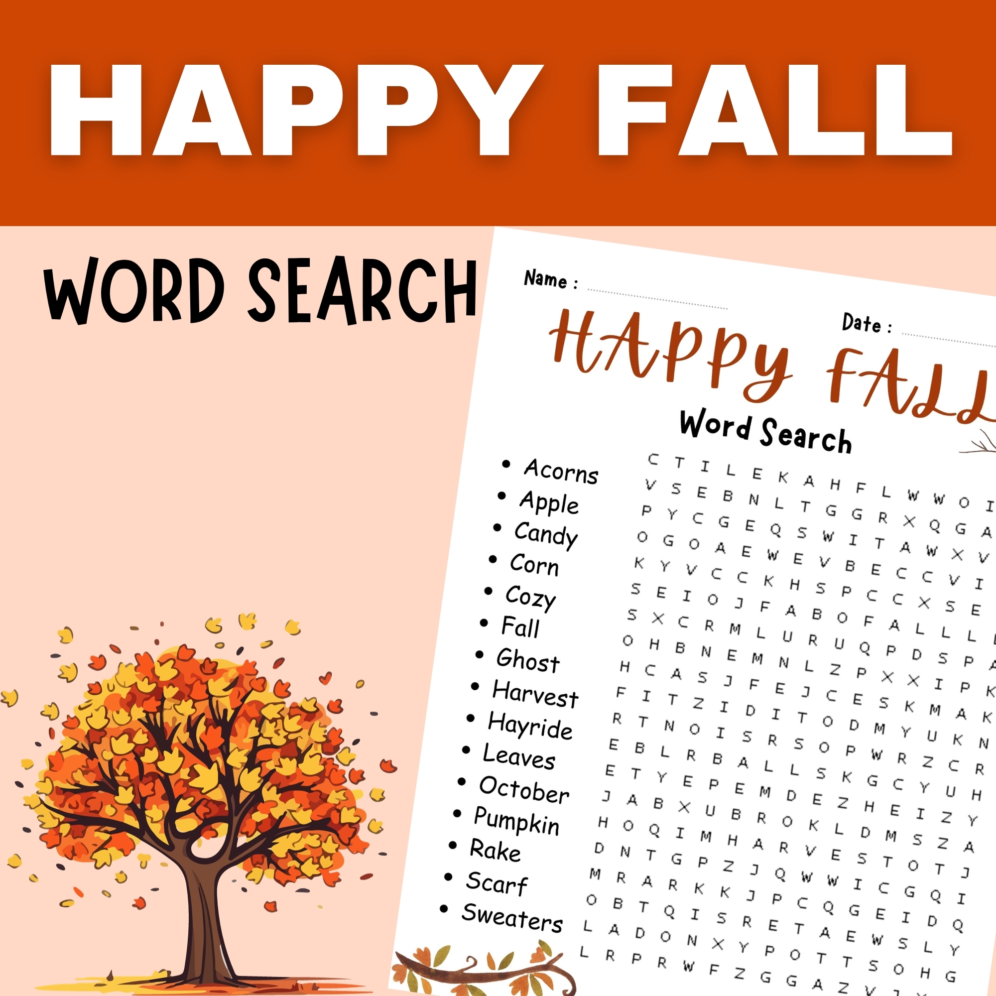 FALL Word Search Atumn Activity FREE Made By Teachers