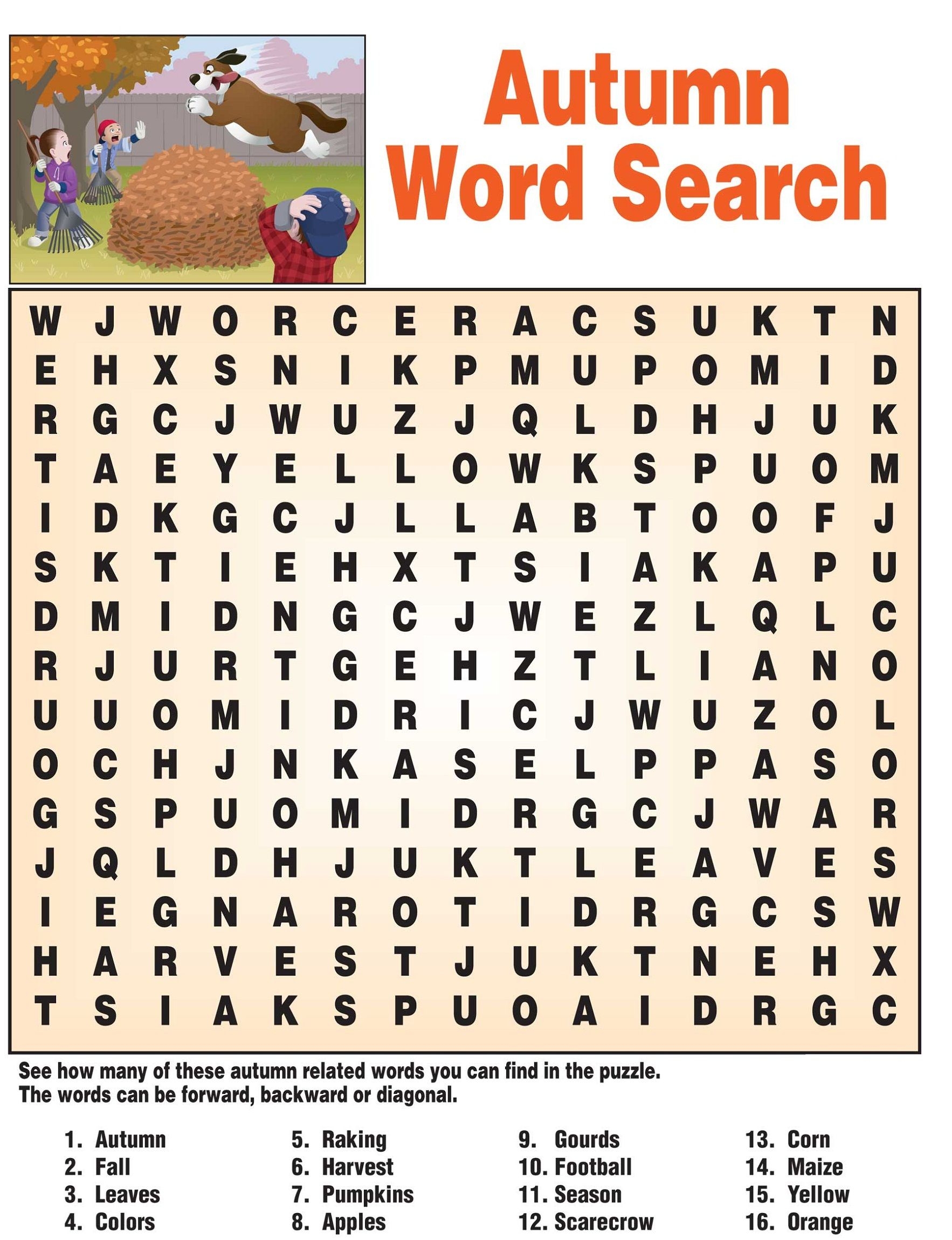 Fall Word Search Printable Free