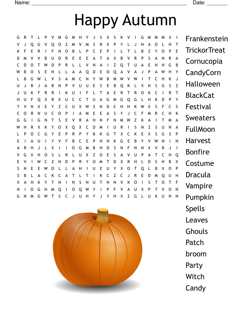 Easy Fall Word Search Printable