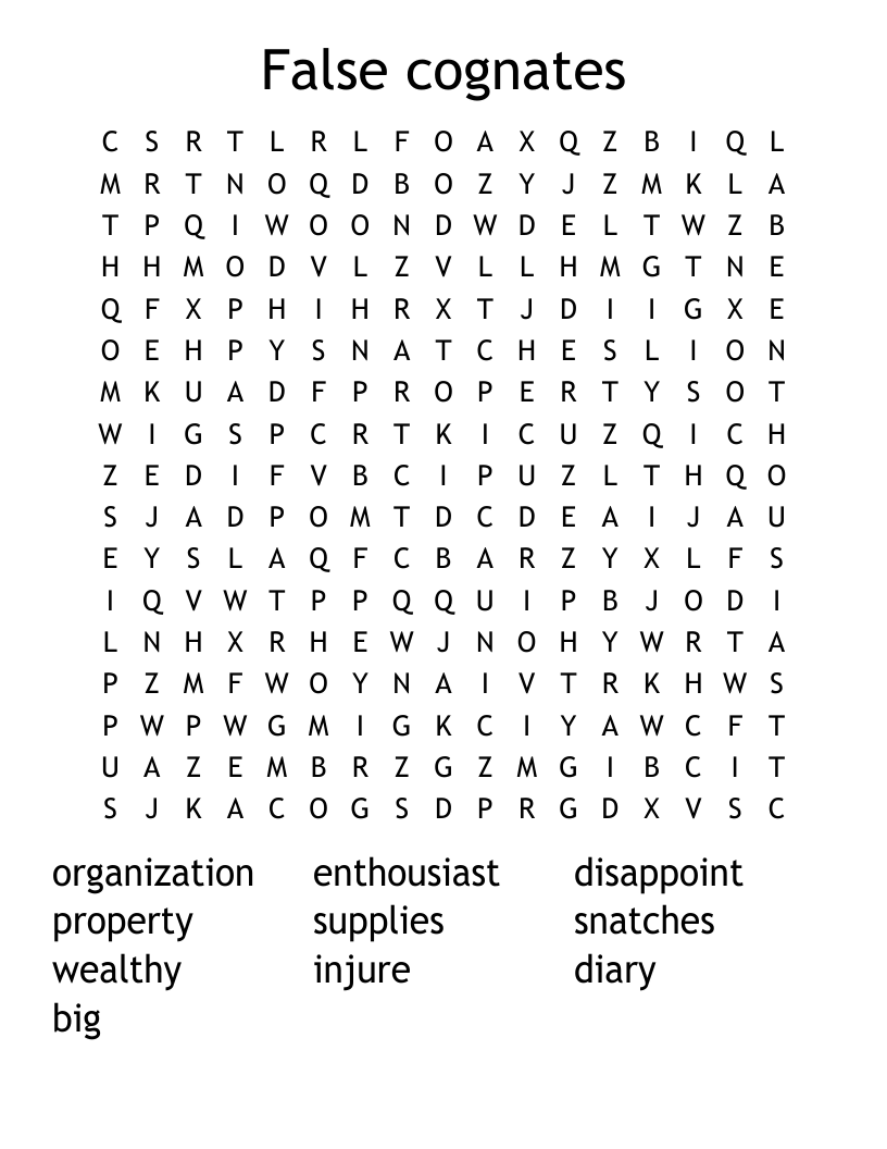 False Cognates Word Search WordMint