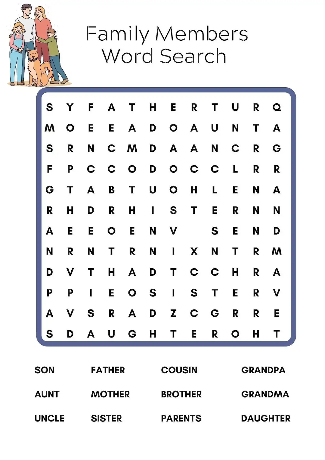 Family Members Word Search Printable Word Search Family Game Night Games Search Reunion Party Etsy