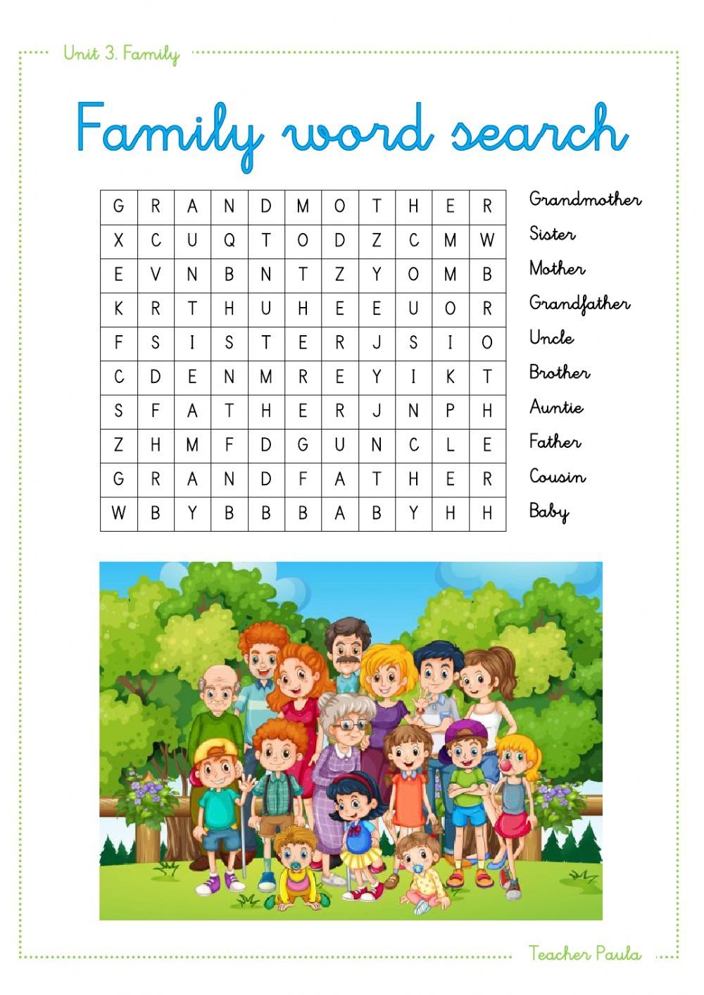 Family Members Word Search Worksheet