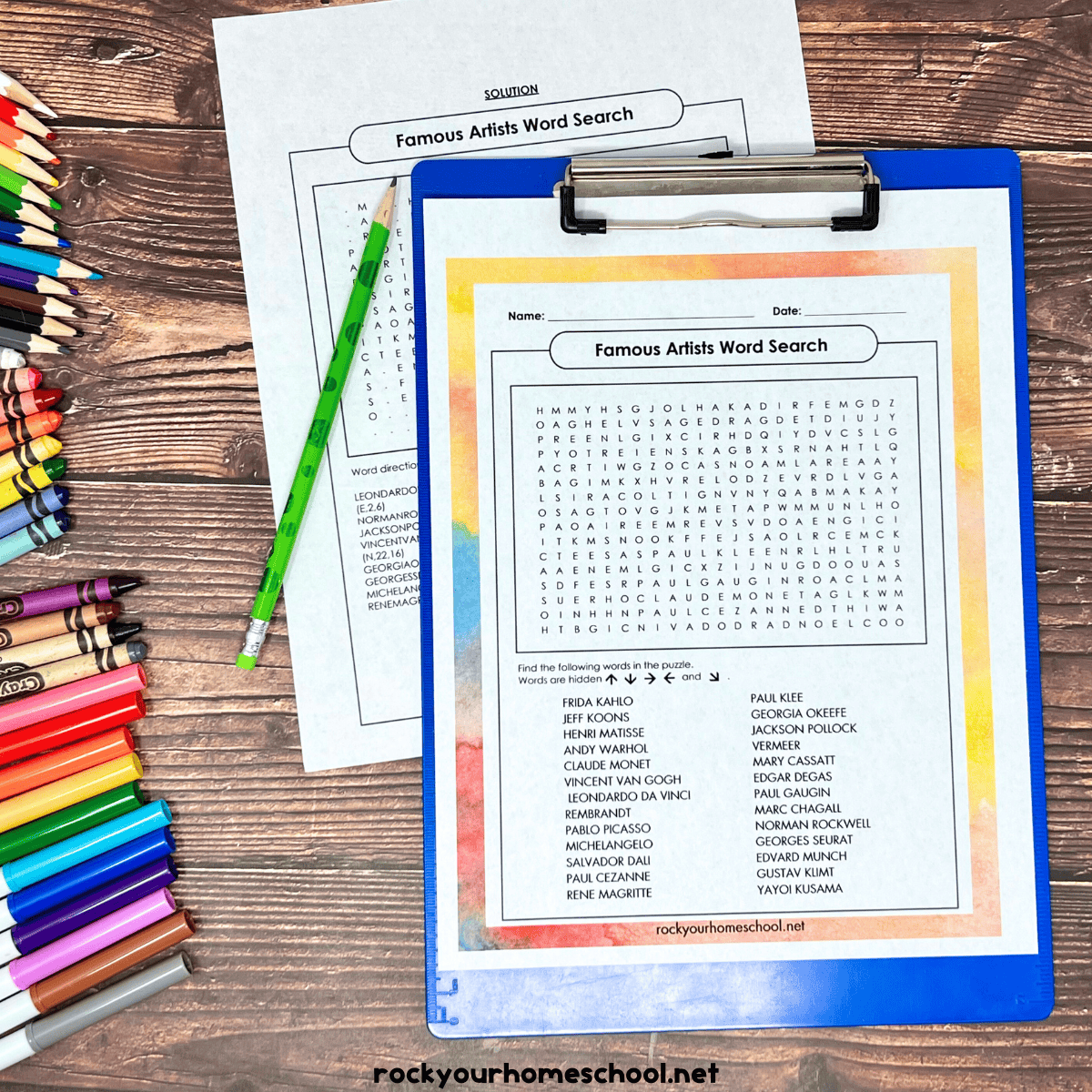 Famous Artists Word Search For Art History Fun Free Rock Your Homeschool