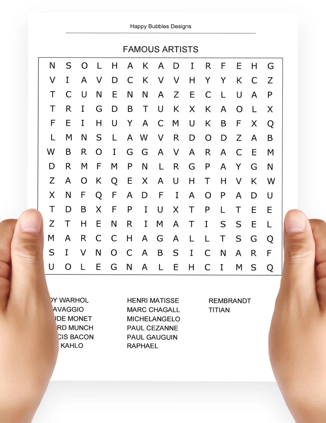 Famous Artists Word Search Puzzle In Large Print Etsy