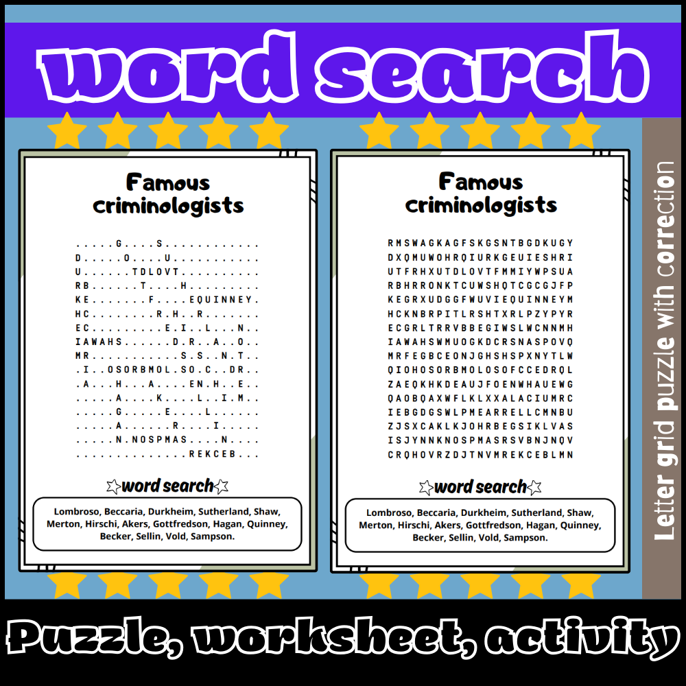 Famous Criminologists Word Search Puzzle Worksheet Activity Made By Teachers Famous Criminologists Word Search Puzzle Worksheet Activity Made By Teachers