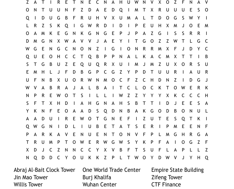 Famous Skyscrapers Word Search WordMint
