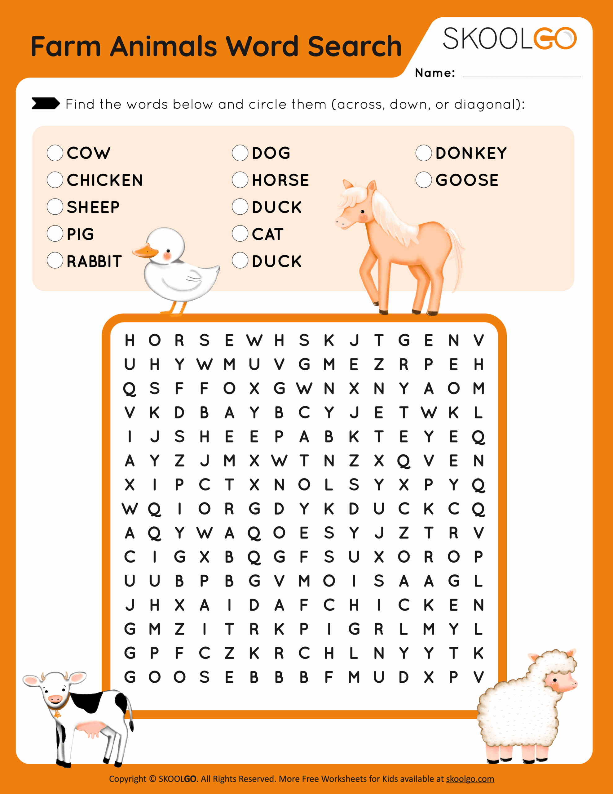Animal Word Search For Second Grade Printable