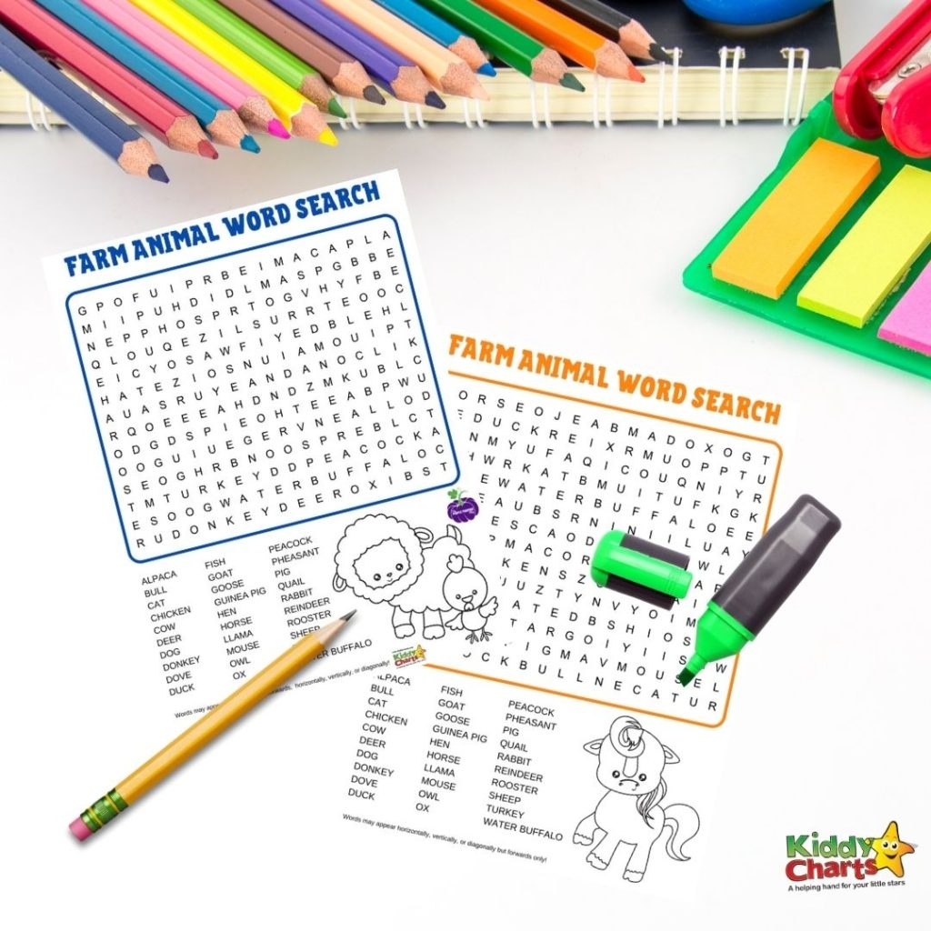 Farm Animals Wordsearch Kids Quiz Games Kiddycharts