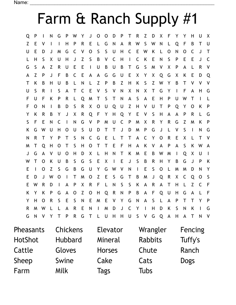 Farm Ranch Supply 1 Word Search WordMint
