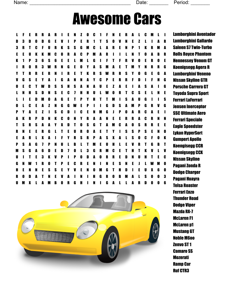 Fastest Cars Of All Time Word Search WordMint