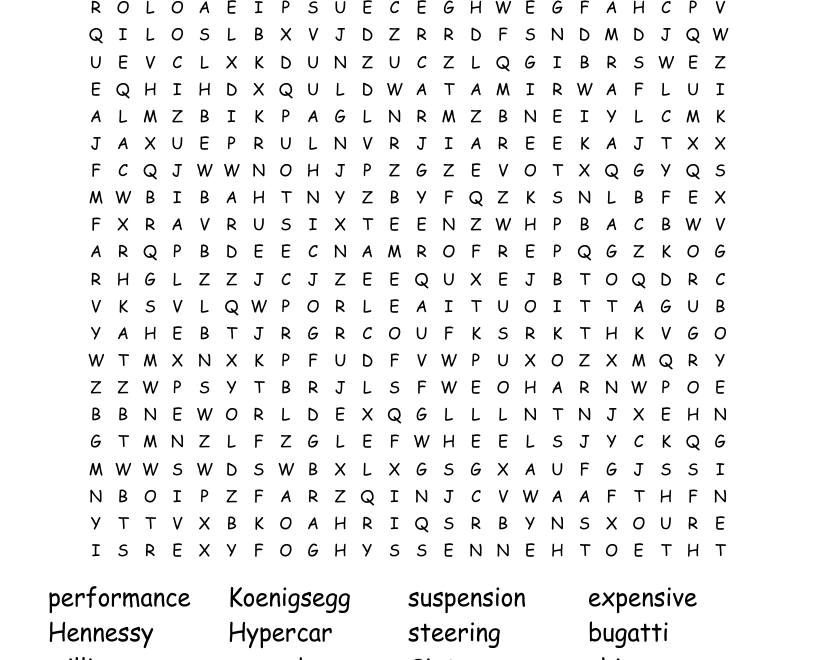 Fastest Cars Of All Time Word Search WordMint
