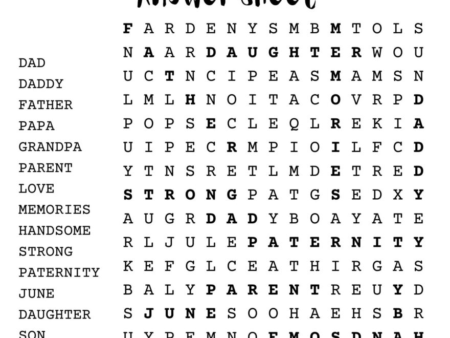 Father s Day Word Search Puzzle With Answer Sheet Holiday Games Holiday Puzzles Family Activities Children s Puzzles Etsy