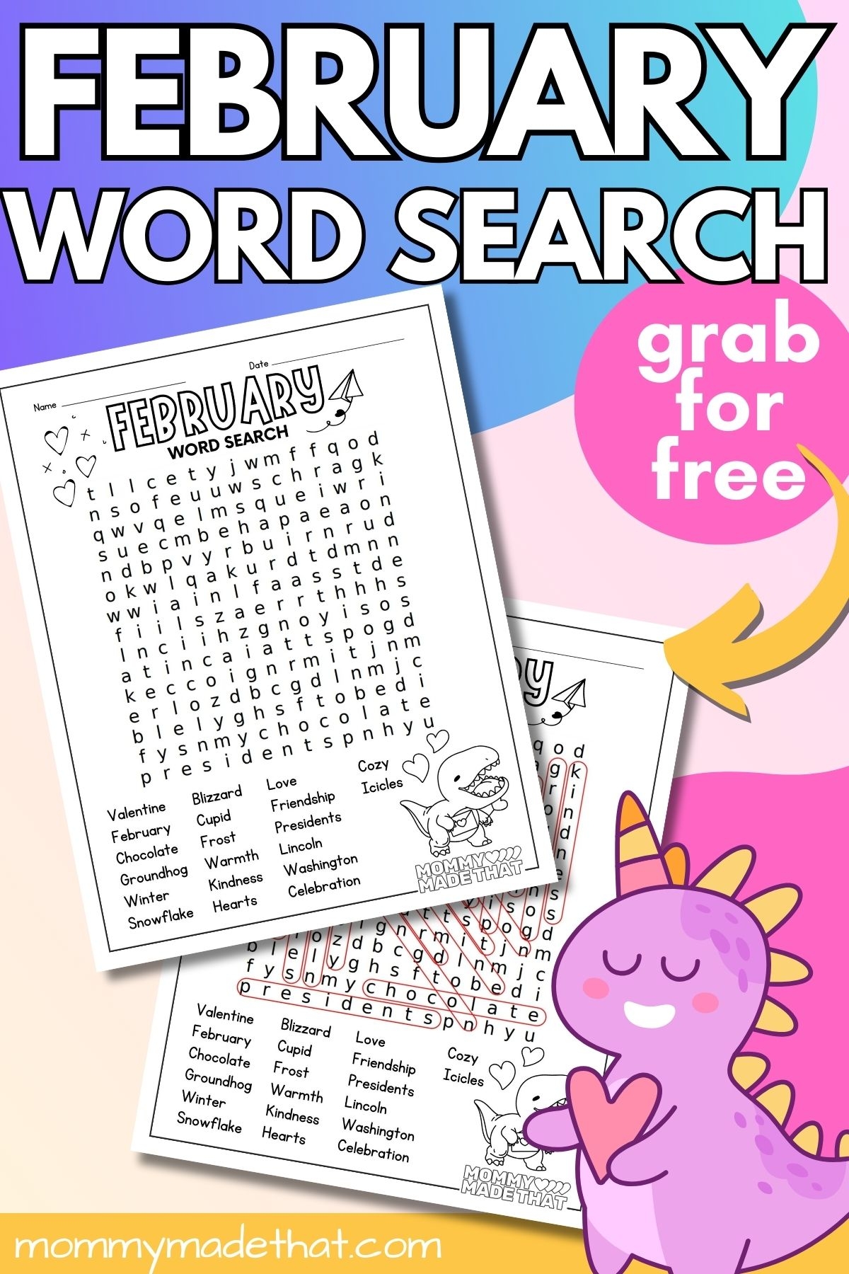 February Word Search Printable