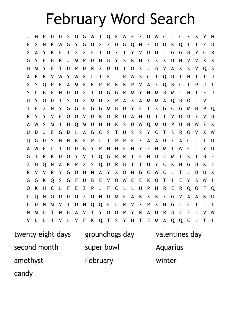 February Word Search WordMint