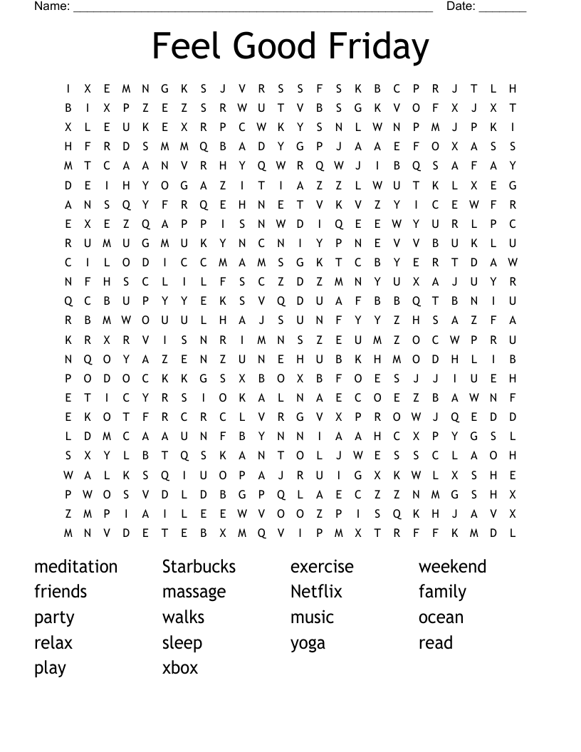 Feel Good Friday Word Search WordMint