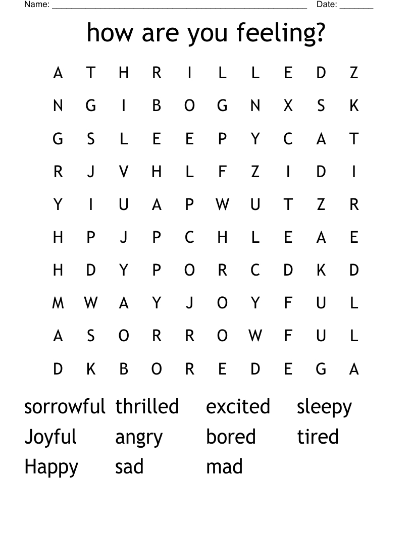 Feelings And Emotions Word Search WordMint