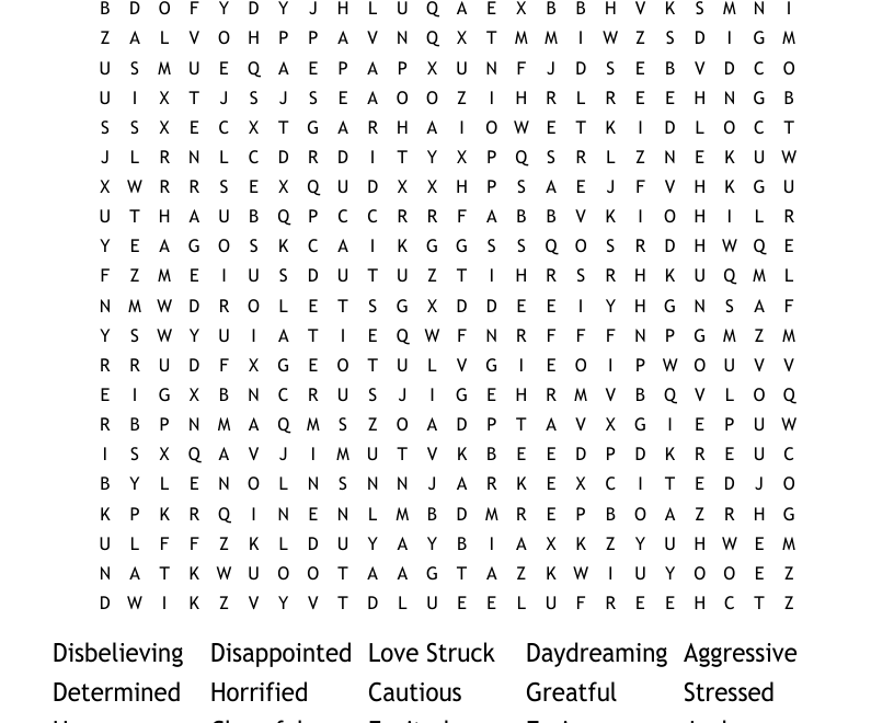 Feelings Word Search WordMint