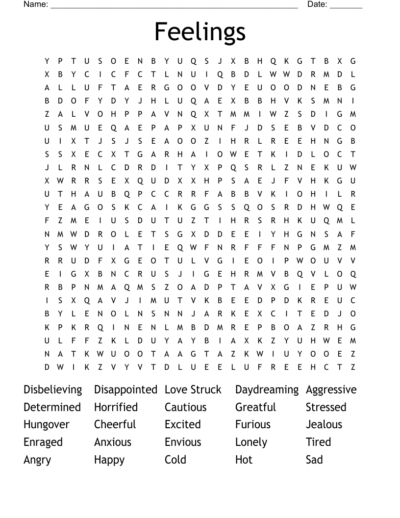 Feelings Word Search WordMint
