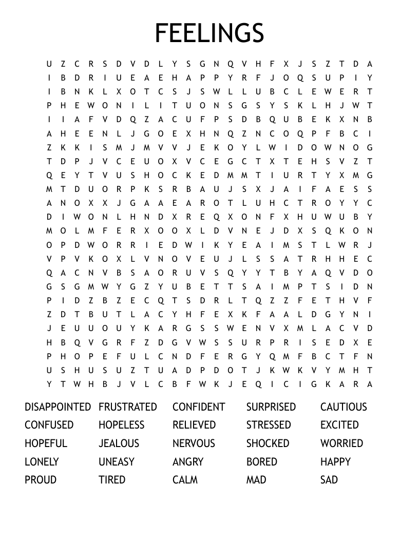 FEELINGS Word Search WordMint