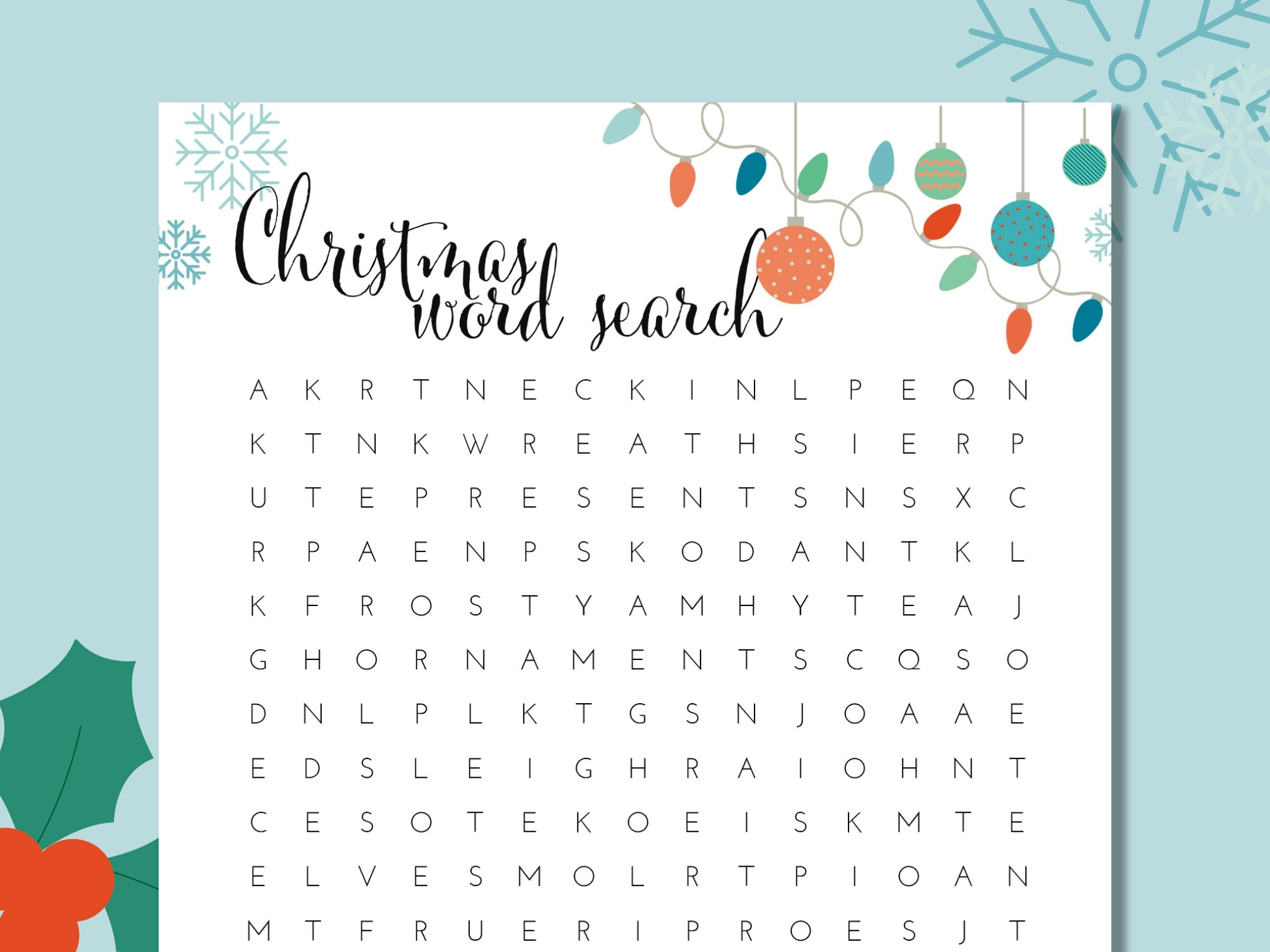 Festive Christmas Word Search Puzzle Holiday Fun For All Ages Printable And Enjoyable Etsy
