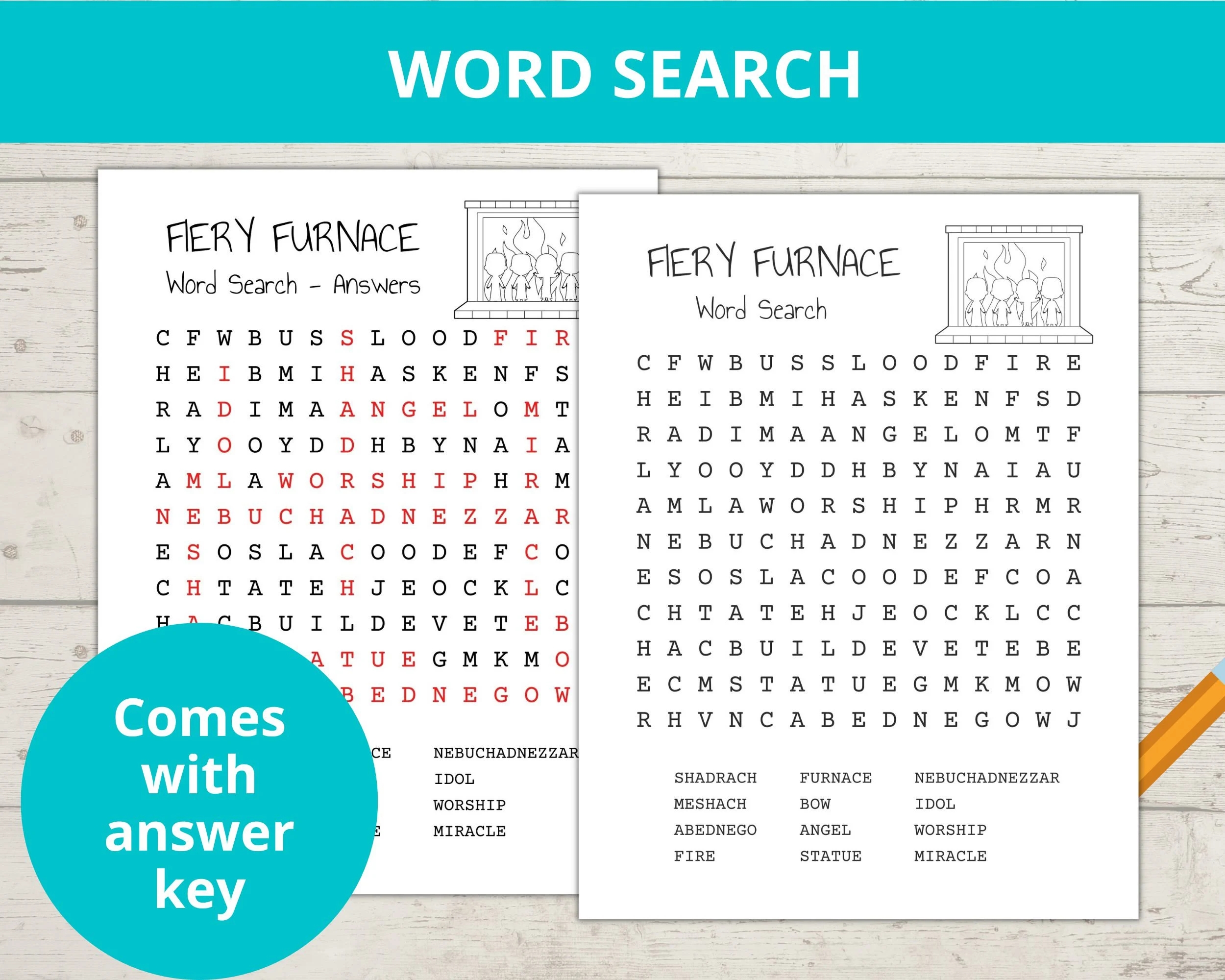Fiery Furnace Bible Story Activities Sunday School Crafts Activity Pack Shadrach Meshach Abednego Ispy Word Search Bookmarks VBS Etsy UK