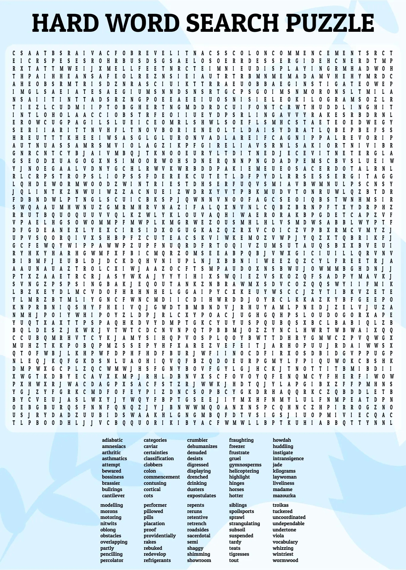 Find A Word Hard Printable
