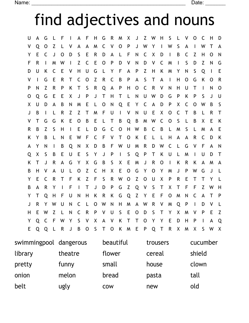Find Adjectives And Nouns Word Search WordMint