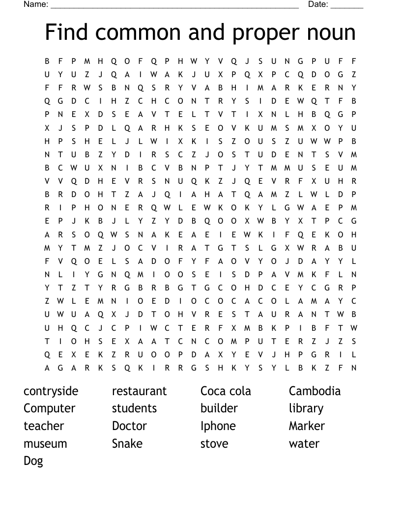 Find Common And Proper Noun Word Search WordMint
