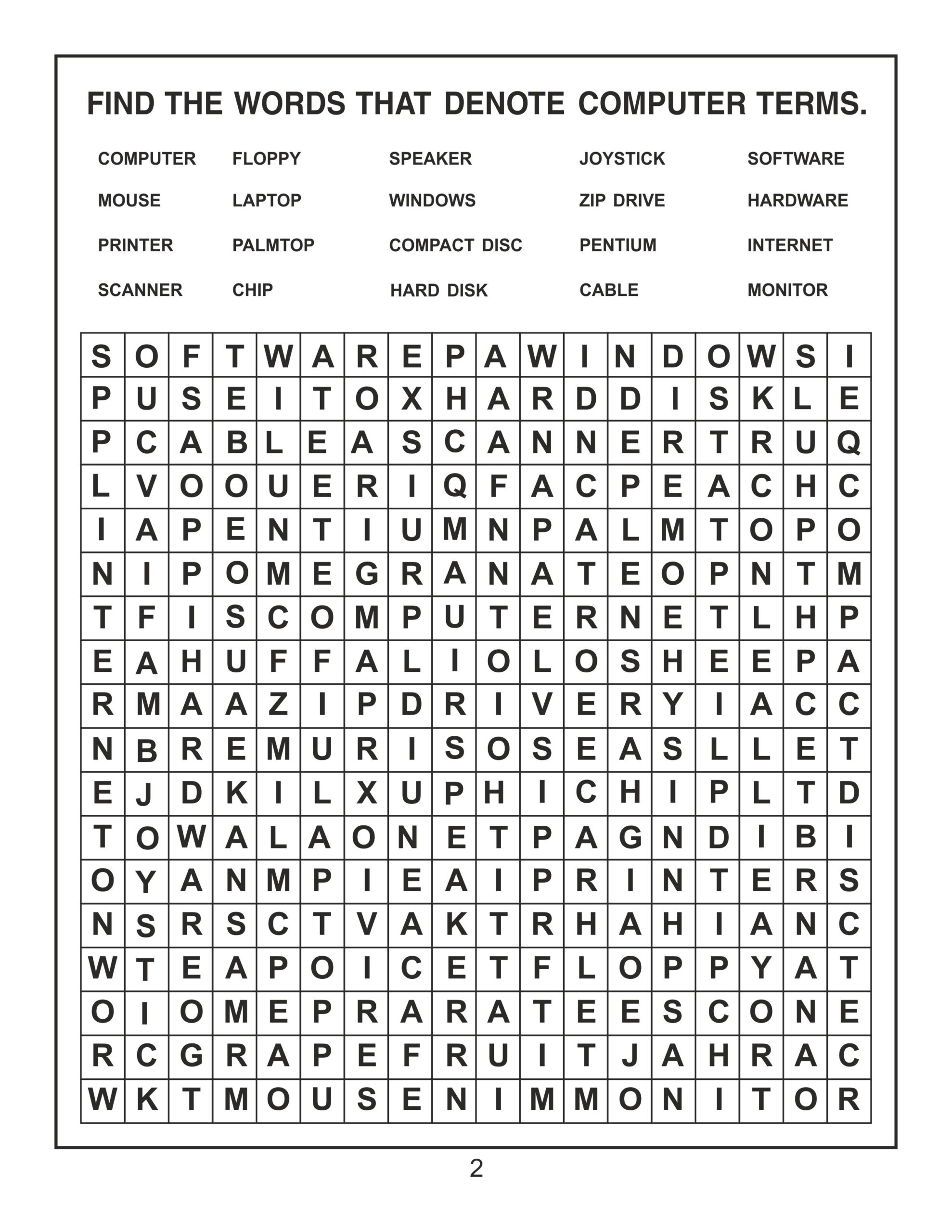 Computer Terms Word Search Printable
