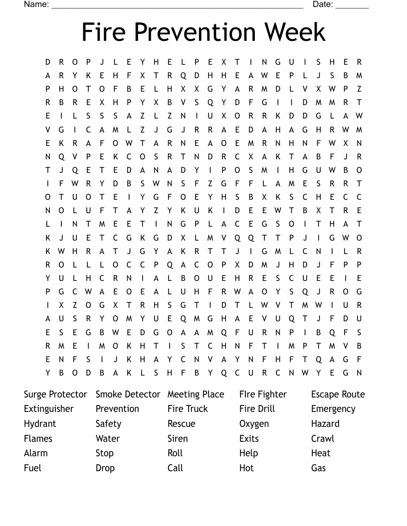 Fire Prevention Week Word Search WordMint