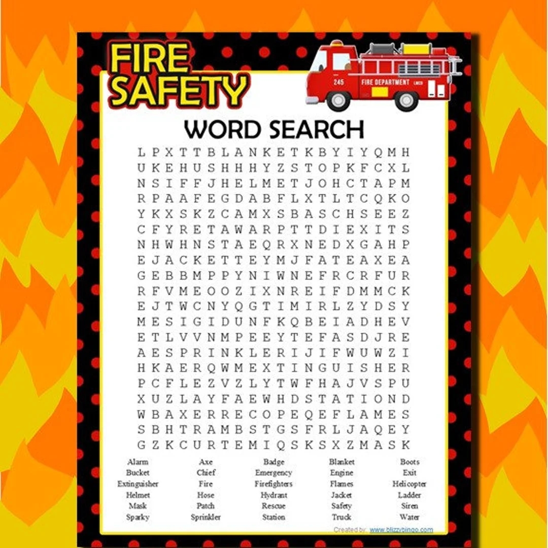 Fire Safety Word Search Printable PDF Etsy