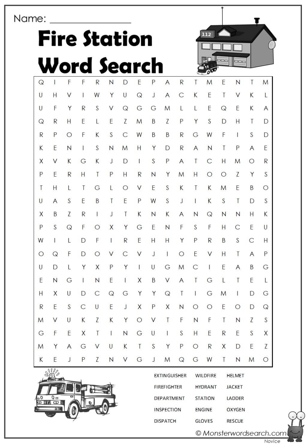 Fire Station Word Search Monster Word Search