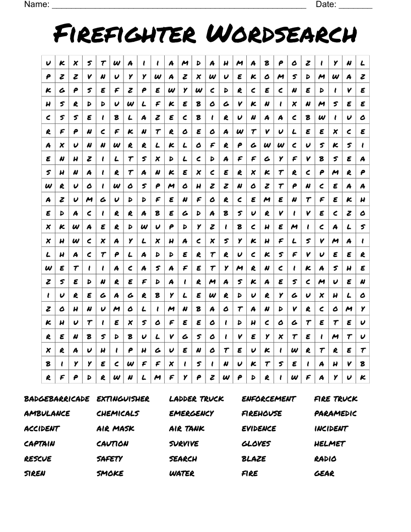 Firefighter Wordsearch WordMint