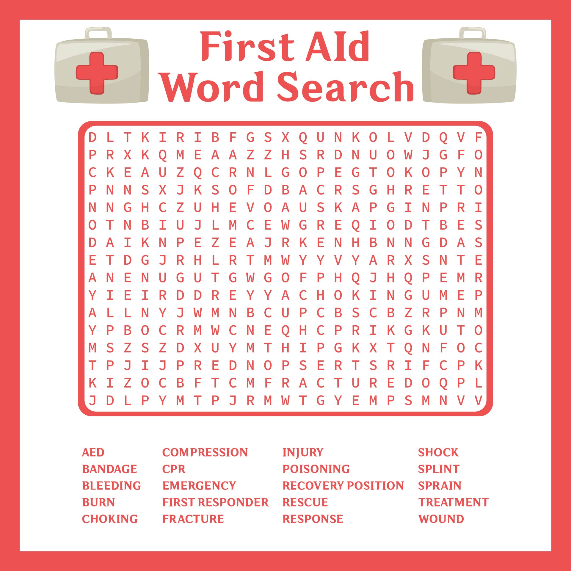 Free Printable First Aid Word Search