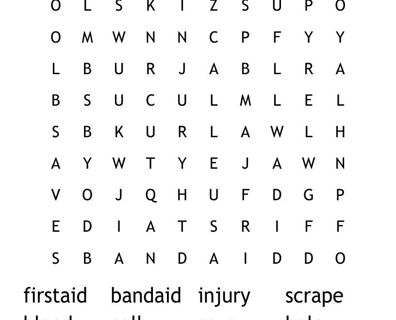 First Aid Word Search WordMint